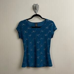 Y2K Vintage M short sleeve t-shirt sequin blue silver geometric festival party